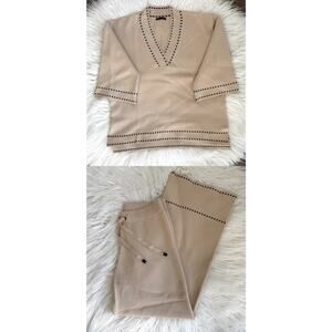 SKATIE BRAND DOLBY COORDINATING KNIT SWEATER SET BEIGE BLACK ACCENTS SMALL